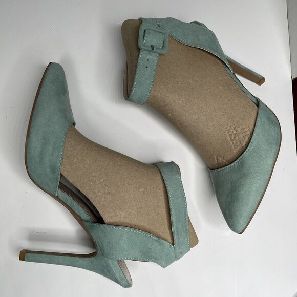 Qupid Light Green Wrap Ankle Strap Faux Suede Pointed Toe Stiletto Heels Size 10 - Picture 5 of 12